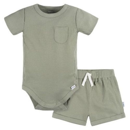 Gerber Baby Boys' Bodysuit and Shorts, 2-Piece, Color: Olive - Out of Stock, Size: 6-9 months