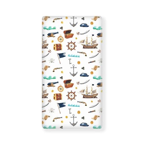 JEPFEIXIA Watercolor Pirate Ship Fitted Crib Sheet for Boys Girls Map Anchor Flag Helm Telescope Baby Sheet for Standard Crib and Toddler Nursery Bed Mattress Sheets 28"x52"