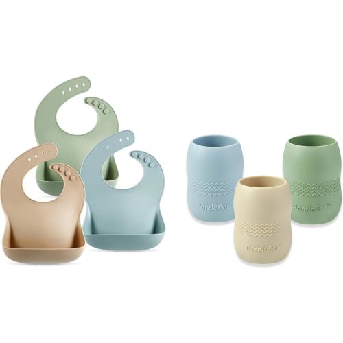 PandaEar Set of 3 Cute Silicone Bib & Baby Cup