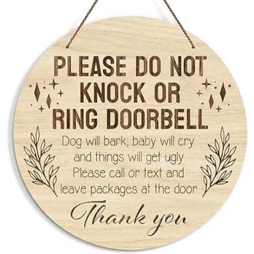 Baby Sleeping Sign for Front Door, Do Not Knock or Ring Doorbell Door Decorations, Rustic Wooden Hanging Sign for Farmhouse Porch Nursery, Wood Door Hanger for Outdoor, Kids Room Wall Decor -39