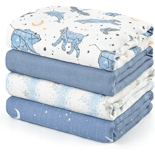 GLLQUEN BABY Muslin Swaddle Blankets 4-Pack Breathable Receiving Blankets (35" x 40") Soft Baby Blankets for Girls and Boys Newborn Essentials Muslin Burp Cloths Swaddle Wrap Baby Gift(Cosmos)
