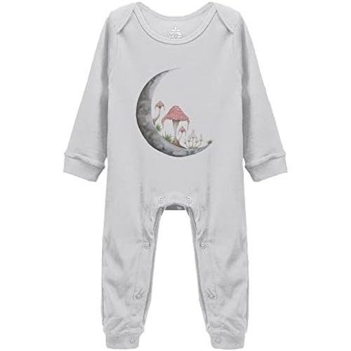 Mushroom Moon Baby Bodysuit -Newborn Infant Baby Bodysuit Long Sleeve 0-24 Months White