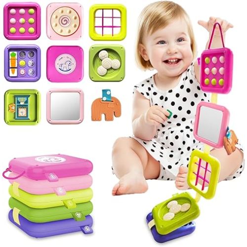 weirtoya Busy Board for 1 Year Old, Toddler Travel Toys for Toddler 1-3 Montessori Toys for 1 Year Old Travel Activities Cube Gifts for Baby Boy Girl My First Montessori Busy Board