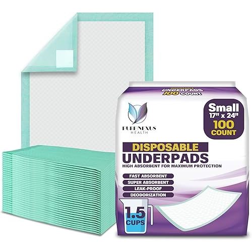 Disposable Underpads 17" x 24" (43cm x 61cm), 100 Count – Super Absorbent Waterproof Bed Pads for Babies, Kids, Adults, Elderly, Incontinence, Chux or Pee Pads, Mattress Protector