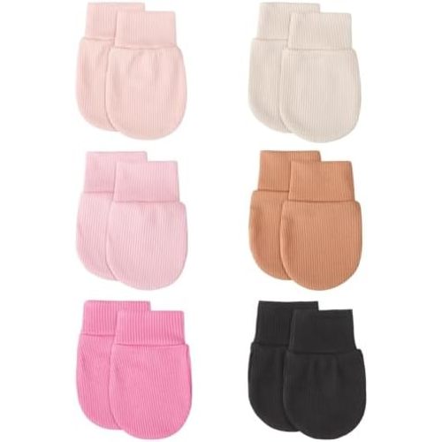 BQUBO 6 Pairs Newborn Baby Boys Girls Mittens 0-6 Months Unisex-Baby Infant Mittens Elastic No Scratch Wrist Gloves
