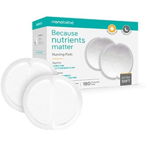 Nanobébé Disposable Nursing Pads Multipack – 120 Days and 60 Nights Ultra Thin & Extra Absorbent Vented Leak Proof Nursing Essentials, Individually Wrapped (180 Count)