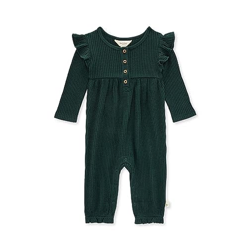 Burt's Bees Baby Baby Girl's Romper Jumpsuit, 100% Organic Cotton One-Piece Outfit Coverall, Green Ruffle, Newborn