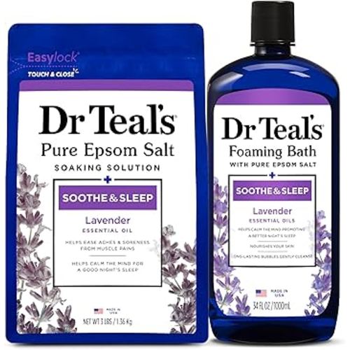 Dr Teal's Pure Epsom Magnesium Salt Soak and Foaming Bath, Soothe & Sleep with Lavender Essential Oils, Duo Pack