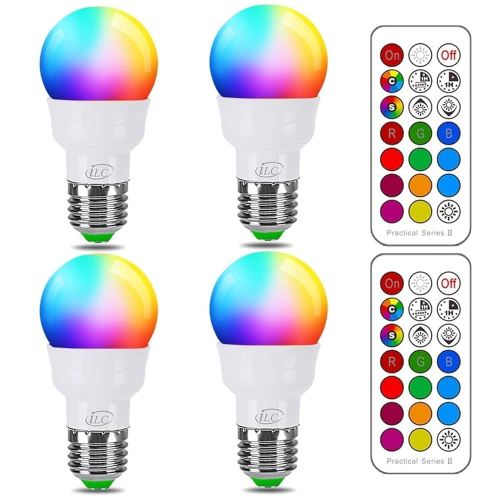 ILC RGB LED Color Changing Light Bulb, 40W Equivalent, 450LM, 2700K Warm White 5W E26 Screw Base RGBW, Flood Light Bulb- 12 Color Choices - Timing Infrared Remote Control (4 Pack) - Amazon.com