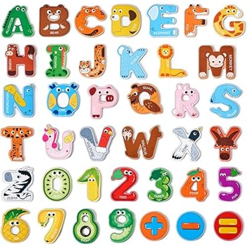 Magnetic Letters and Numbers Fridge Magnets, 26 Uppercase Letters 0-9 Numbers, Animal Alphabet Refrigerator Toy Set for Kids & Toddlers Preschool Learning, Great Gift for 2 3 4 5 Years Old