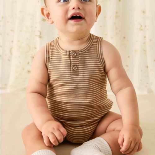 Pima Cotton Noah Playsuit - Spiced/Cloud – Jamie Kay USA