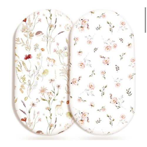 GRSSDER Ultra Soft Bassinet Sheets 2 Pack, Stretchy Breathable Knit Bassinet Mattress Sheets for Baby, Universal Fitted Baby Cradle Moses Basket Oval Rectangle Pads Safe and Snug, Stylish Flora