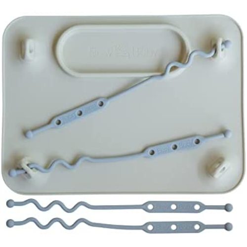 Busy Baby Silicone Placemat - Built-in Suction Cups - 4 Toy Tethers for Babies Toddlers and Kids - Food Grade Silicone - 8.5 x 11 in - Comes with Travel Sleeve - Dishwasher Safe - Tan
