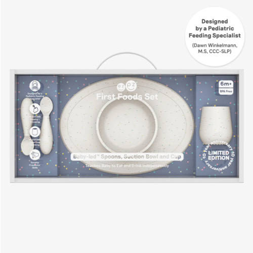 First Foods Set / Silicone Spoon, Cup & Suctioning Bowl for Infants– ezpz