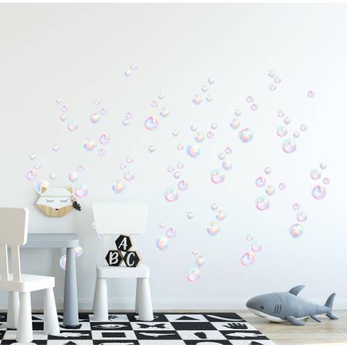 Rainbow Bubbles Wall Decal X-SMALL Set | 102 ct Watercolor Bubbles | Peel and Stick Removable Repositionable Fabric Decals