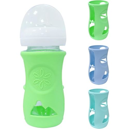 3 Pack Glass Baby Bottle Sleeve for Philips Avent Glass Bottle, Anti Breakage Bottle Holder for Baby for Philips Avent Glass Bottle 8 oz (3, Blue + Green + Cyan, 8 oz)