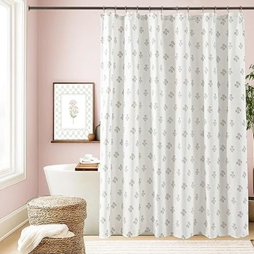 Pink Cute Floral Shower Curtain,Vintage Cottage Core Shabby Chic Fabric Pretty Boho Flower Pattern Girly Shower Curtains for Girls Bathroom,72x72,Light Pink and Green White