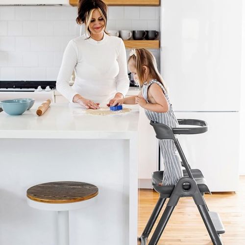 Boon Pivot Toddler Tower - Folding Toddler Step Stool - Montessori Kitchen Stool for Learning and Cooking - 21.75 L x 22.75 W x 34.75 H - Ages 18 Months to 4 Years - Gray