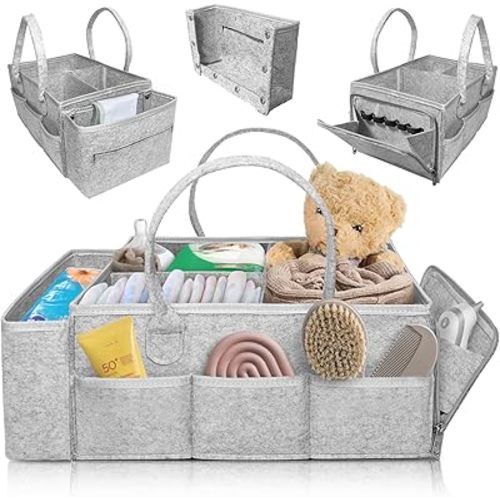 Nursery Storage Basket, Baby Diaper Caddy Organizer for Changing Table, Newborn Essentials, Babies Shower Gift Basket for Boy &Girl