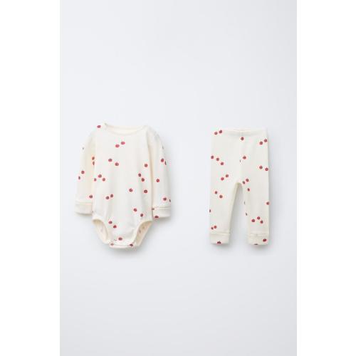 WAFFLE TOMATO BODYSUIT AND LEGGINGS SET - Ecru | ZARA United States