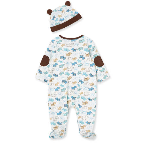 Cute Puppies Footed One-Piece And Hat