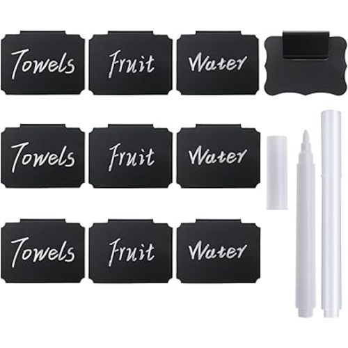 10 Plastic Basket Bin Label Clip on Removable Basket Label Kitchen Pantry Basket Label Clip with White Chalk Markers for Storage Bin Basket Box Hanging Bin Clip Label (10)
