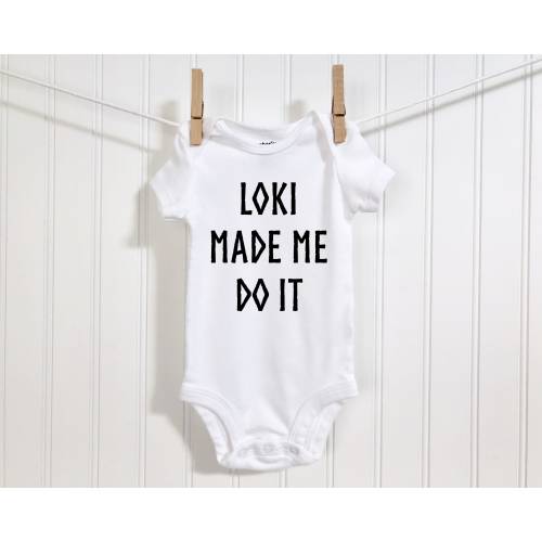 Loki Made Me Do It Baby Bodysuit | Funny Viking Infant Romper | Norwegian Baby Clothing | Scandinavian Baby Shower Gift for Boy or Girl