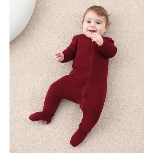 Bamboo Long Sleeve Zip Footed Pajamas - Wine Red – Owlivia