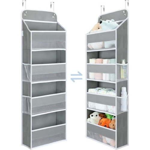 Yecaye Over the Door Organizer, 1 Pack 4-Tier Hanging Storage Nursery Shelves Baby Organizers, Gray