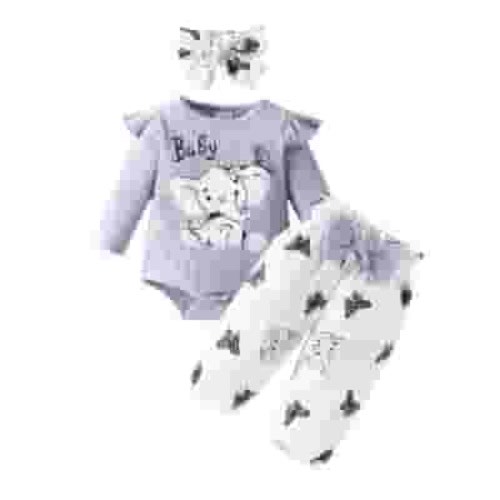 Durtebeua Baby Girl Outfits Girls Clothing Set 3 Pcs Floral Soft Crewneck Long Sleeve Top + Leggings Loose Outfits With Bowknot Purple,3-6 Months
