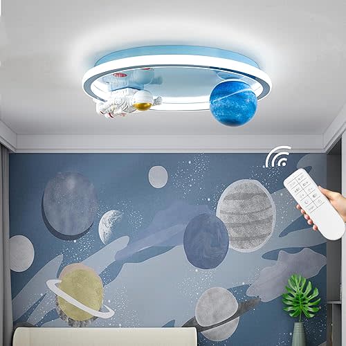 Astronaut Ceiling Light Fixture 20“ Dimmable Kids Flush Mount Ceiling Lights for Bedroom LED Chandelier 3000K-6000K with Remote Children Ceiling Lamp for Kitchen,Nursery Room