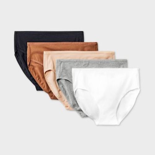 Women's 5pk Briefs Underwear - Dealworthy™ Assorted Neutral L: Mid Rise, Pull-On, Knit Jersey