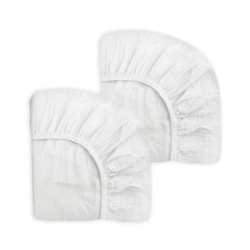 Mini Crib Sheets for Baby Boy Girl 2 Pack, Neutral Mini Crib Mattress Sheet 24" x 38", Muslin Nursery Bedding Soft and Breathable Comfort (White & White)