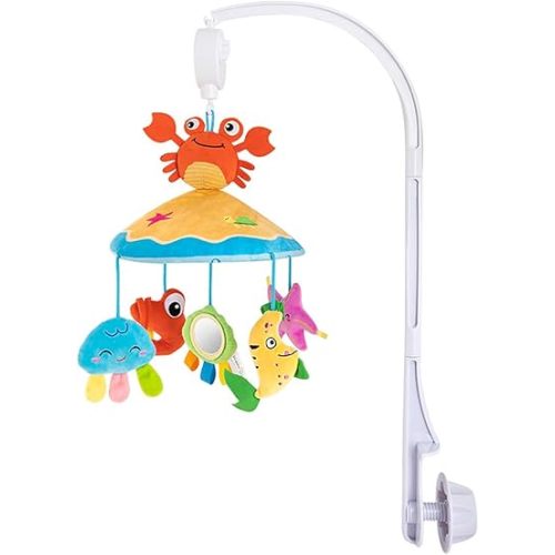 1 Blue Ocean Starfish Jellyfish Nursery Crib Mobile Set Baby Boy Baby Girl Ocean Theme Decorative Music Mobile, Blue Pink Orange Yellow (Blue)