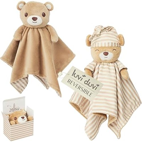 Zelkii Reversible Loveys for Babies, Security Blanket for Babies, Baby Lovey for Girls and Boys for Sleep or Awake.
