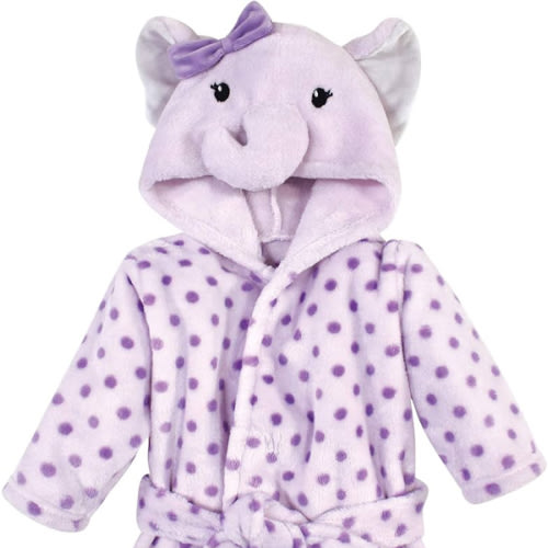 Hudson Baby Unisex Baby Plush Animal Face Bathrobe, Purple Elephant, 0-9 Months