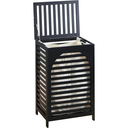 Laundry Hamper with Lid,Bamboo Large Waterproof Clothes Laundry Basket,Removable Washing Bags with Handles,clothes basket (Black)