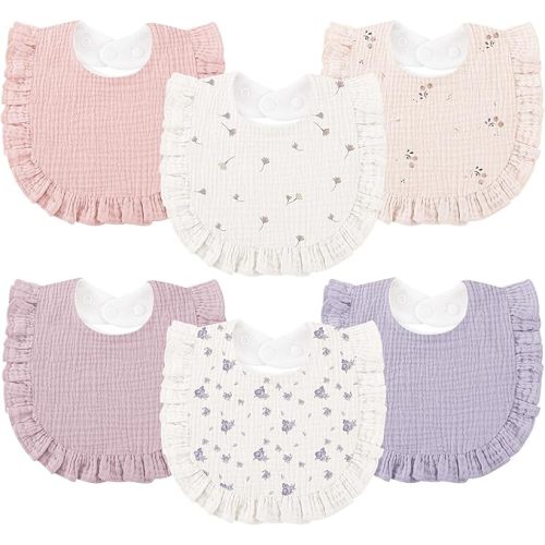 Bearmoss 6 Pack Muslin Baby Bibs for Drooling and Teething, Soft Bibs for Girls, Boys, Newborn