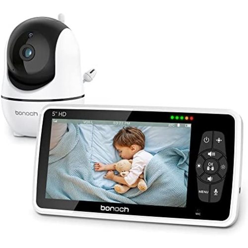 Baby Monitor bonoch Video Baby Monitor with Camera and Audio, Baby Camera Monitor No WiFi 720P 5" HD Display Night Vision, 22h Battery,1000ft Range, 4X Zoom 2-Way Audio Temperature Lullaby Elderly Pet