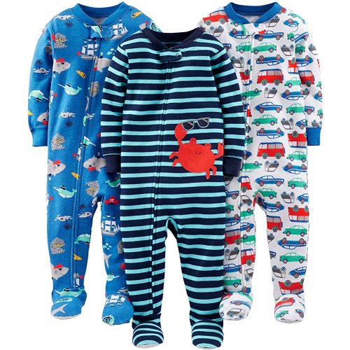 Simple Joys by Carter's Toddlers and Baby Boys' Snug-Fit Footed Cotton Pajamas, Pack of 3