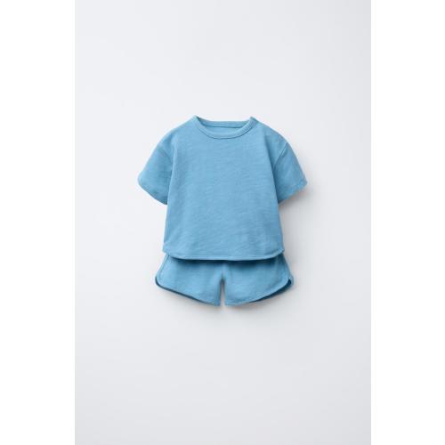 PLAIN T-SHIRT AND BERMUDA SET - Light blue | ZARA United States