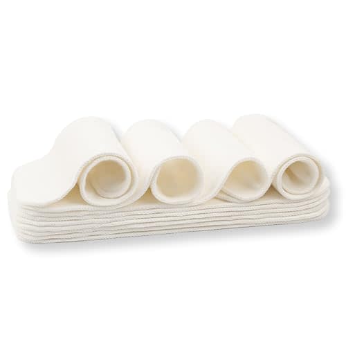 Nora's Nursery 5-Layer Cotton Inserts – 10 Pack with Snaps | Super Absorbent, Reusable & Washable Diaper Liners | Leak-Proof Cloth Diaper Inserts for Overnight Comfort and Protection