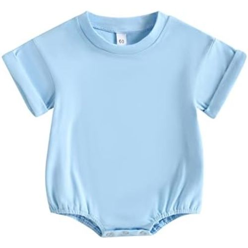 Gueuusu Unisex Baby Boy Girl T Shirt Romper Solid Color Short Sleeve Bubble Romper Oversized Crewneck One Piece Bodysuit Top