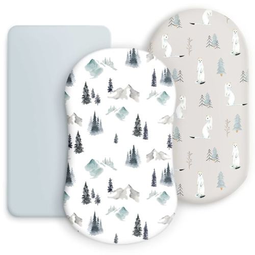 GRSSDER Stretchy Ultra Soft Fitted Bassinet Sheet Set 3 Pack, Universal Fit for Bassinets Baby Cradle Moses Basket Oval Rectangle Mattress Snug and Safe, Cute Wild Forest Mongooses for Baby
