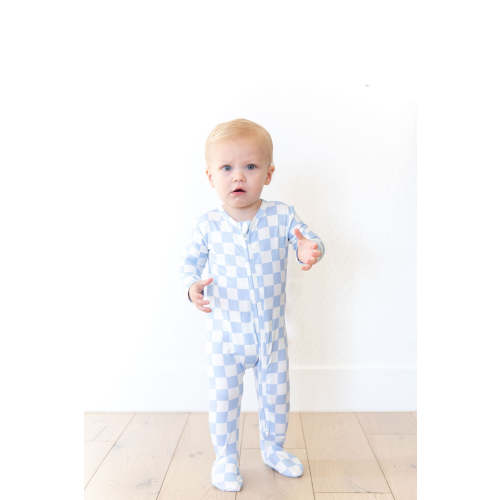 LIGHT BLUE + WHITE CHECKER | FOOTIE ONE PIECE
