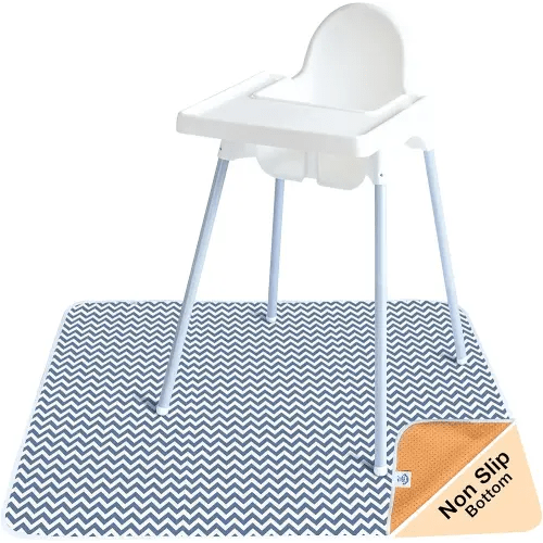 Baby Splat Mat for Under High Chair, 43" Waterproof and Washable Spill Mat, Anti-Slip Floor Protector, Baby Play Mat - Grey Chevron
