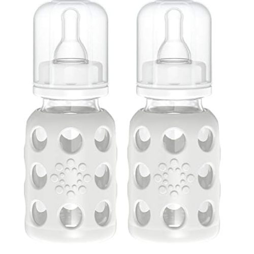 Lifefactory 4-Ounce BPA-Free Glass Baby Bottle with Stage 1 Nipple and Protective Silicone Sleeve, Stone Gray (Pack of 2)