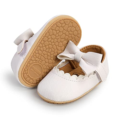 LAFEGEN Baby Girls Mary Jane Flats with Bownot Non Slip Soft Sole PU Leather Newborn Infant Toddler First Walker Cirb Dress Shoes