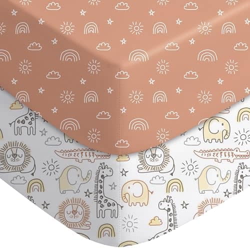 Yoofoss Baby Crib Sheets for Boys Girls, Fitted Crib Sheet 2 Pack for Standard Crib and Toddler Mattress, Super Soft Microfiber Baby Sheet 28x52x8in Animal World