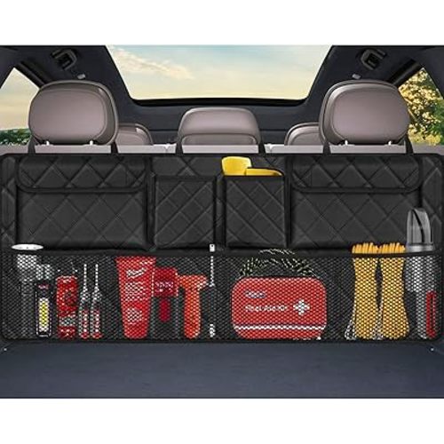 Femuar Car Trunk Organizer,Large Capacity Backseat Trunk Organizer(42"*18"),Collapsible Car Storage Bag with 8 Pocekt,Car Organizer for SUV/MPV/Truck - Black